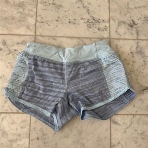 lululemon athletica Light Blue and Gray Athletic Shorts with rousing on sides